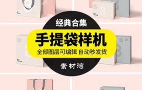 纸袋手提袋样机购物袋效果图psd模板VI提案智能贴图设计素材