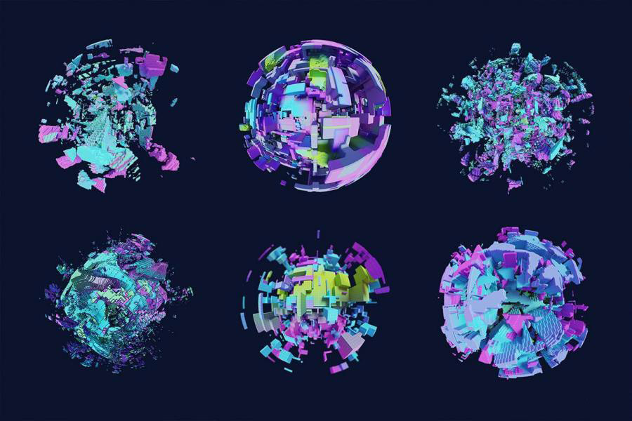 背景素材-抽象3D立体几何形状拼接的球体背景图片素材 图片素材 sucaiwan.com