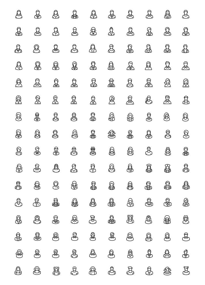 160枚头像线性图标，AI PSD CSH PNG格式 图标素材 sucaiwan.com