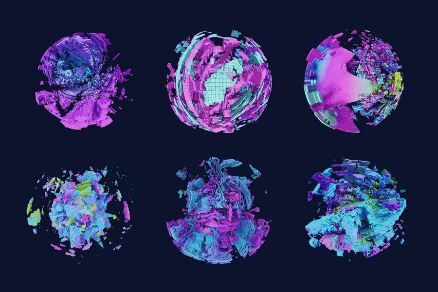 背景素材-抽象3D立体几何形状拼接的球体背景图片素材 图片素材 sucaiwan.com