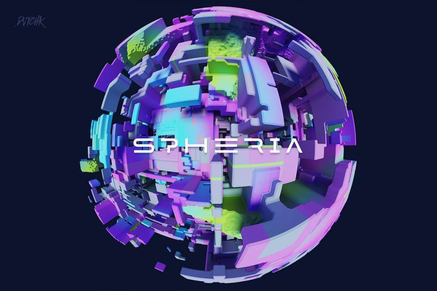 背景素材-抽象3D立体几何形状拼接的球体背景图片素材 图片素材 sucaiwan.com