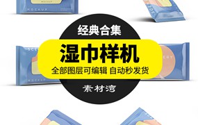 湿巾餐巾纸巾包装袋智能贴图样机VI展示效果图psd设计模板素材