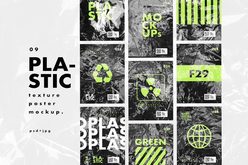 背景素材-褶皱的黑色塑料纹理背景图和样机模板素材 图片素材 sucaiwan.com