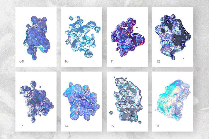 背景素材-抽象液态形状彩色全息风格3D图形背景图素材 图片素材 sucaiwan.com