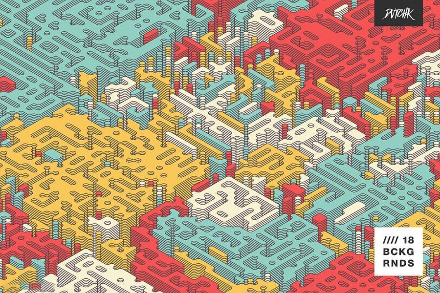 背景素材-等距视角彩色立体圆柱迷宫矢量背景图素材 图片素材 sucaiwan.com