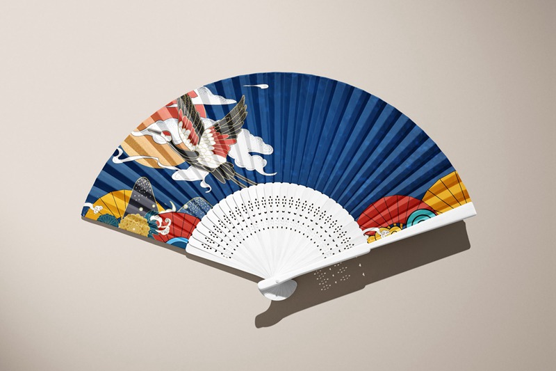 3D中式国潮风折扇子PSD智能贴图文创样机设计模板 图片素材 sucaiwan.com