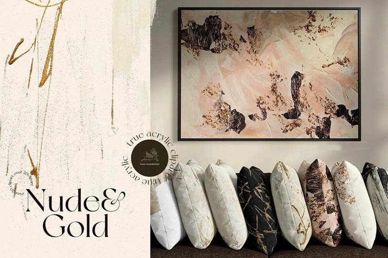 背景素材-抽象青色金色丙烯酸颜料绘画图案PNG素材 图片素材 sucaiwan.com