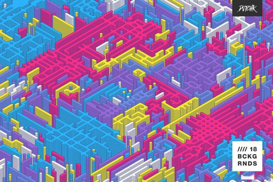 背景素材-等距视角彩色立体圆柱迷宫矢量背景图素材 图片素材 sucaiwan.com