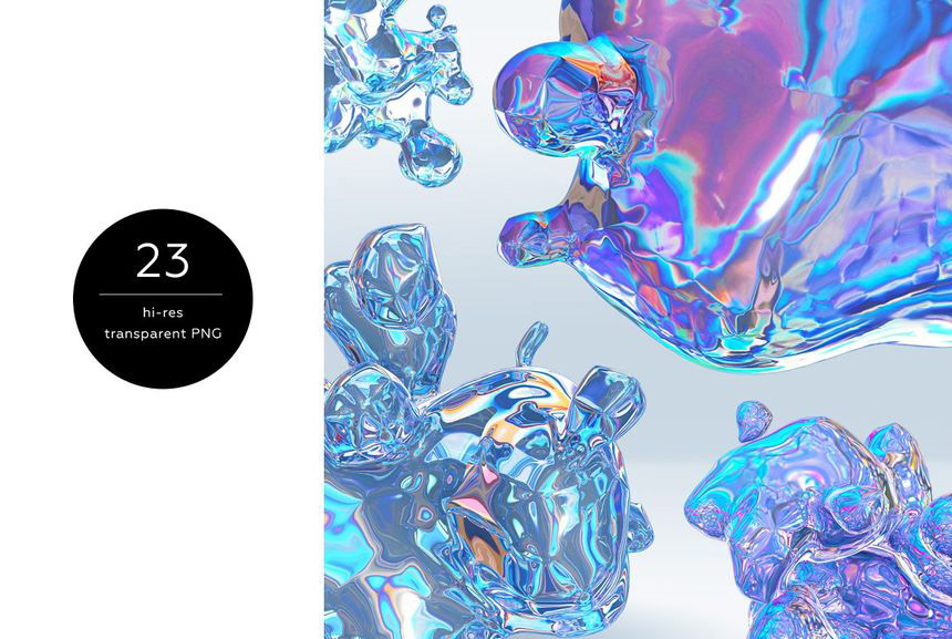 背景素材-抽象液态形状彩色全息风格3D图形背景图素材 图片素材 sucaiwan.com