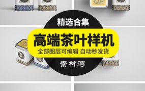 高端茶叶品牌包装盒/袋/罐/瓶LOGO标贴展示VI智能贴图样机PSD素材