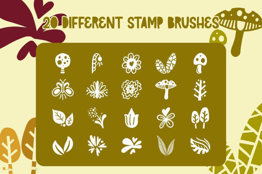 Procreate笔刷-植物森林印章图案笔刷素材资源 笔刷资源 sucaiwan.com