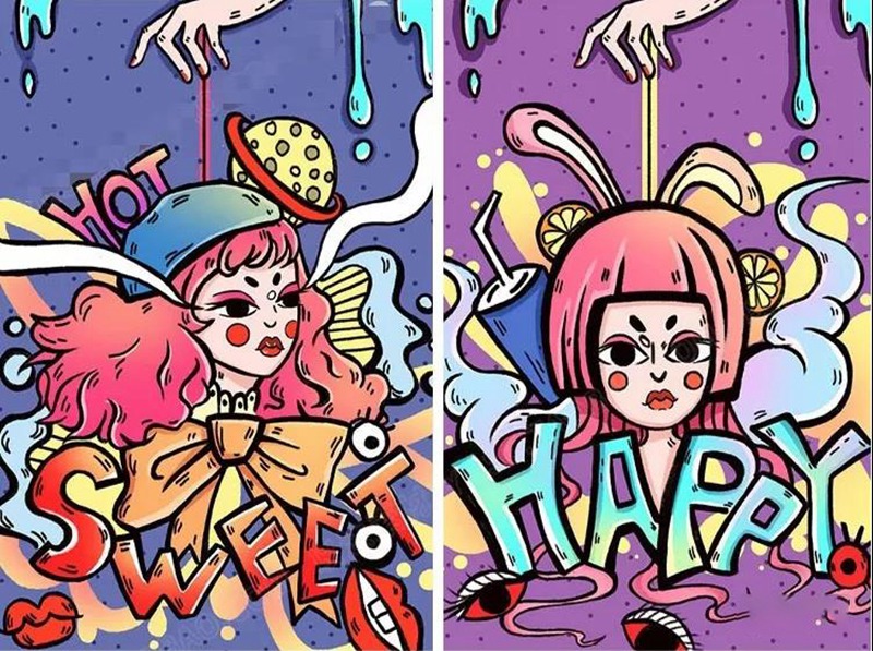 34款波普涂鸦PS插画素材PSD模板 图片素材 sucaiwan.com