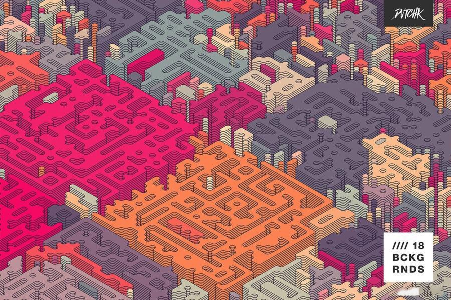 背景素材-等距视角彩色立体圆柱迷宫矢量背景图素材 图片素材 sucaiwan.com