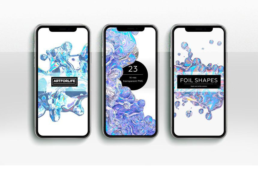 背景素材-抽象液态形状彩色全息风格3D图形背景图素材 图片素材 sucaiwan.com