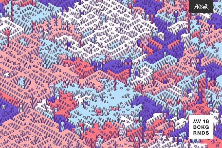 背景素材-等距视角彩色立体圆柱迷宫矢量背景图素材 图片素材 sucaiwan.com