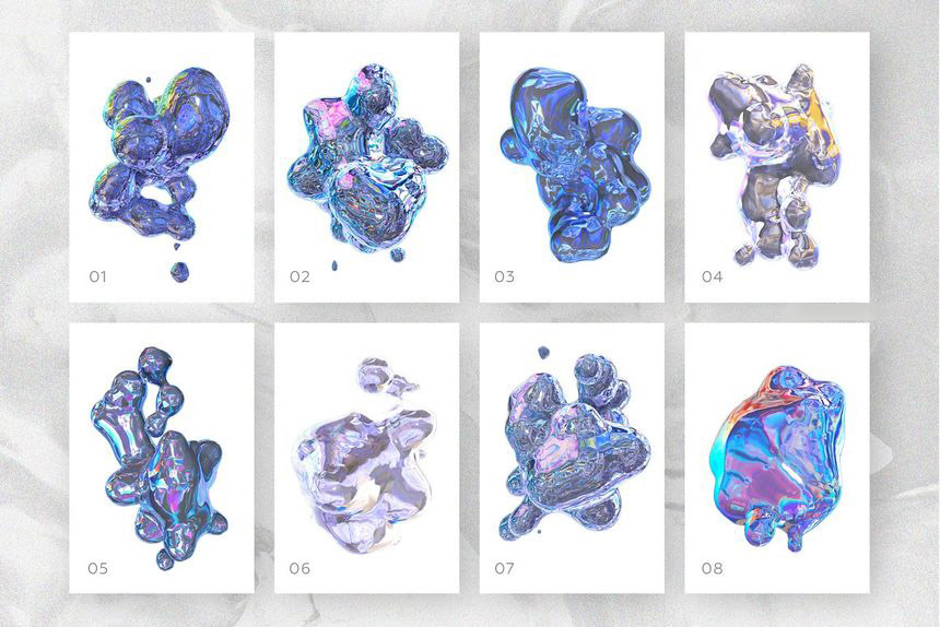 背景素材-抽象液态形状彩色全息风格3D图形背景图素材 图片素材 sucaiwan.com