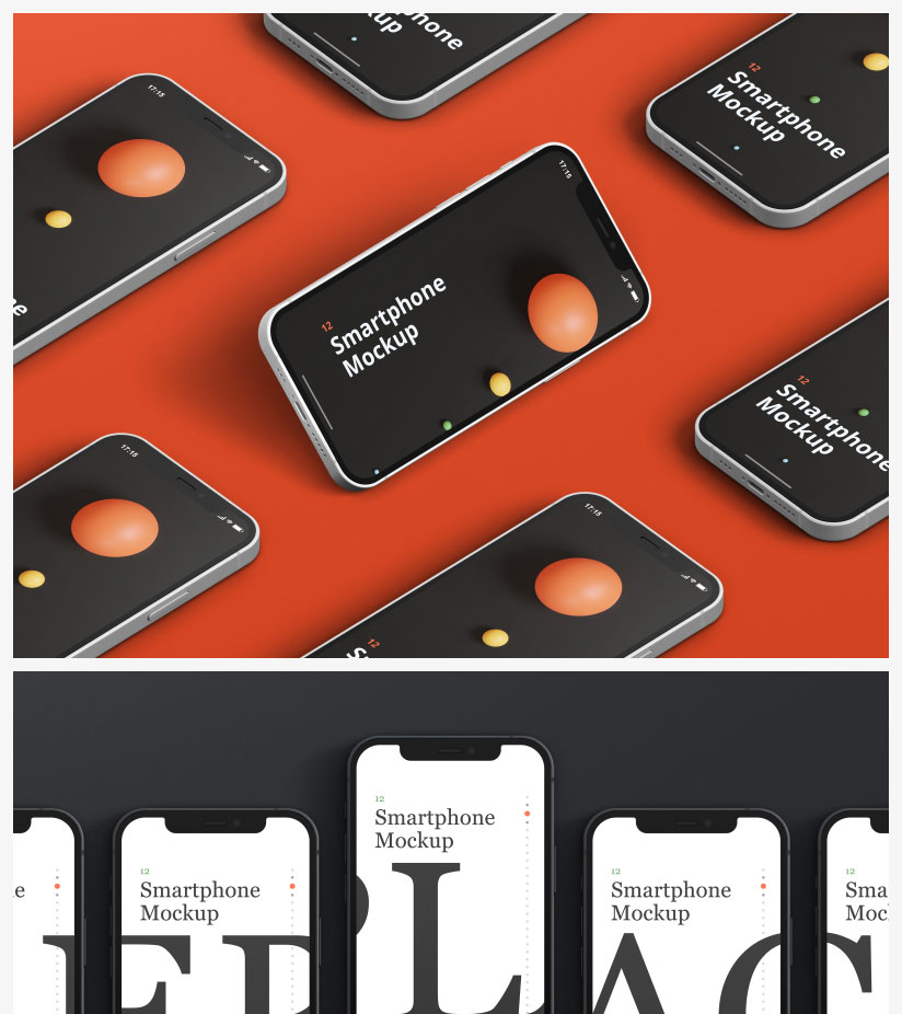 iPhone12手机APP效果图多角度屏幕UI展示PSD智能贴图样机素材模板 图片素材 sucaiwan.com