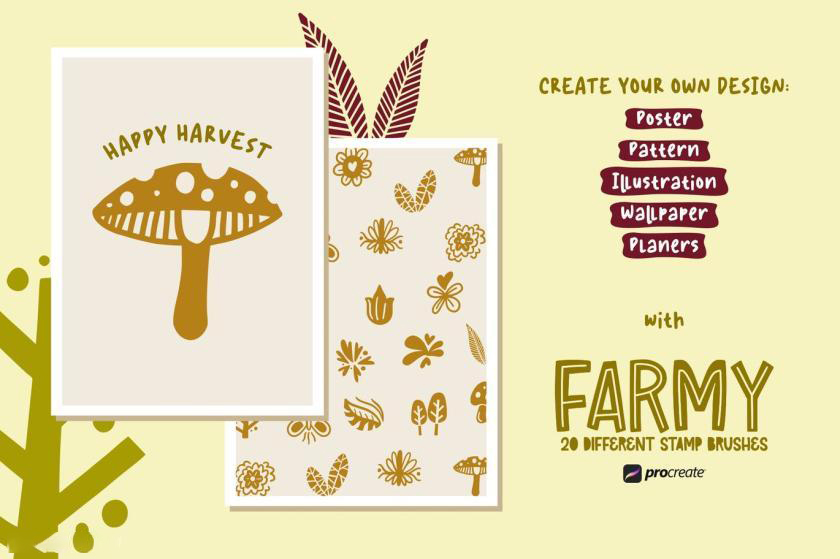 Procreate笔刷-植物森林印章图案笔刷素材资源 笔刷资源 sucaiwan.com