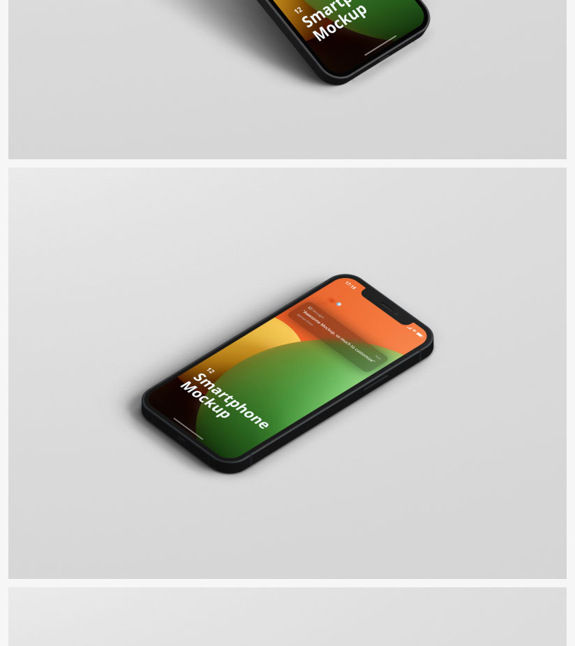 iPhone12手机APP效果图多角度屏幕UI展示PSD智能贴图样机素材模板 图片素材 sucaiwan.com
