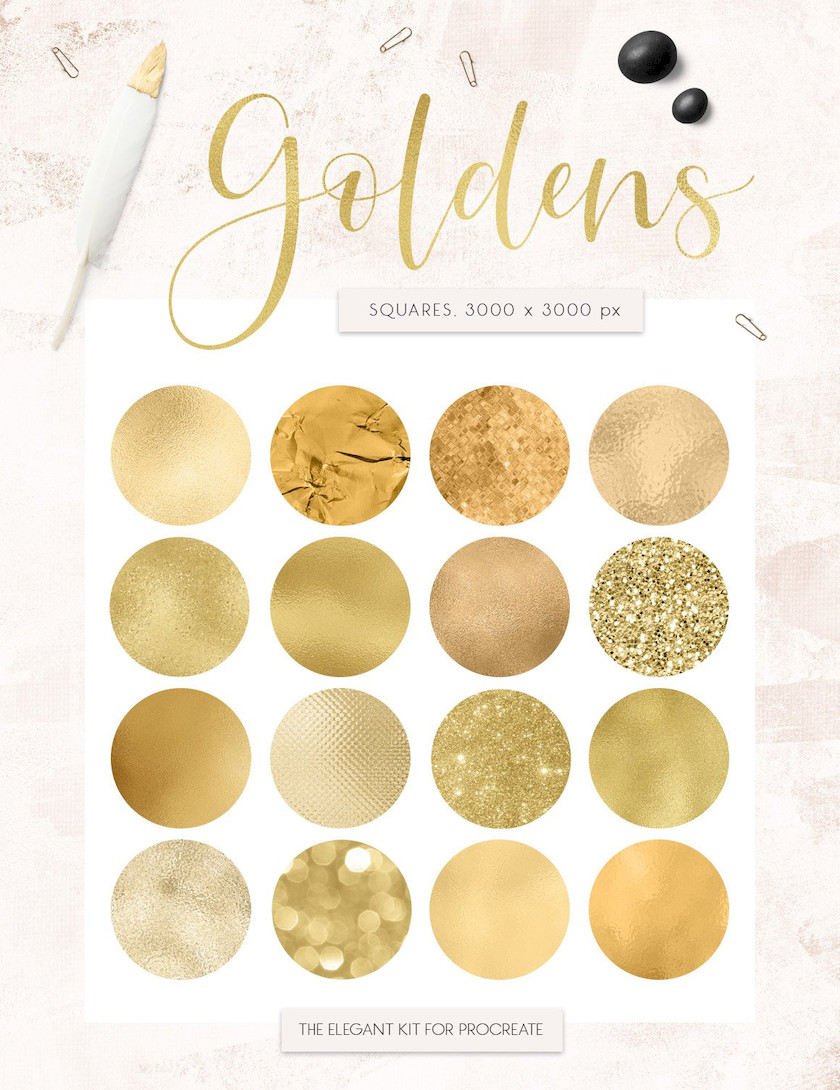 procreate笔刷-金粉金箔烫金闪光金属纹理笔刷素材资源 笔刷资源 sucaiwan.com