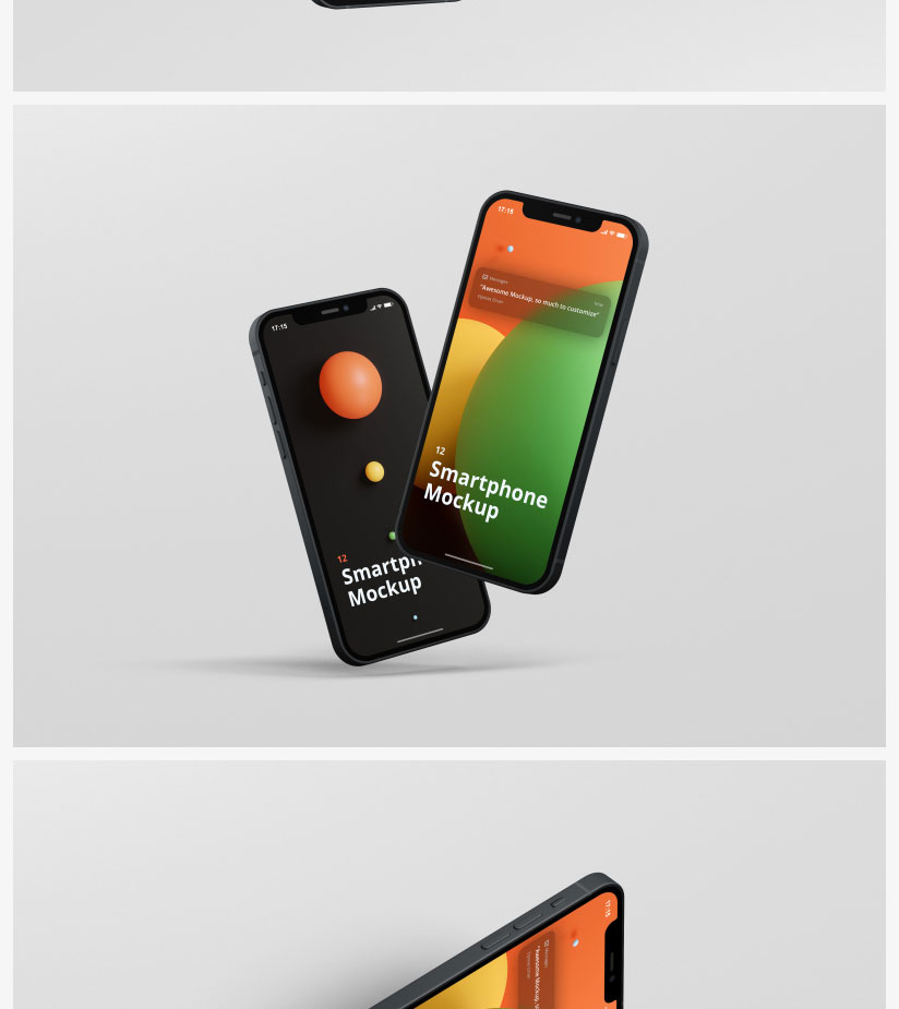 iPhone12手机APP效果图多角度屏幕UI展示PSD智能贴图样机素材模板 图片素材 sucaiwan.com