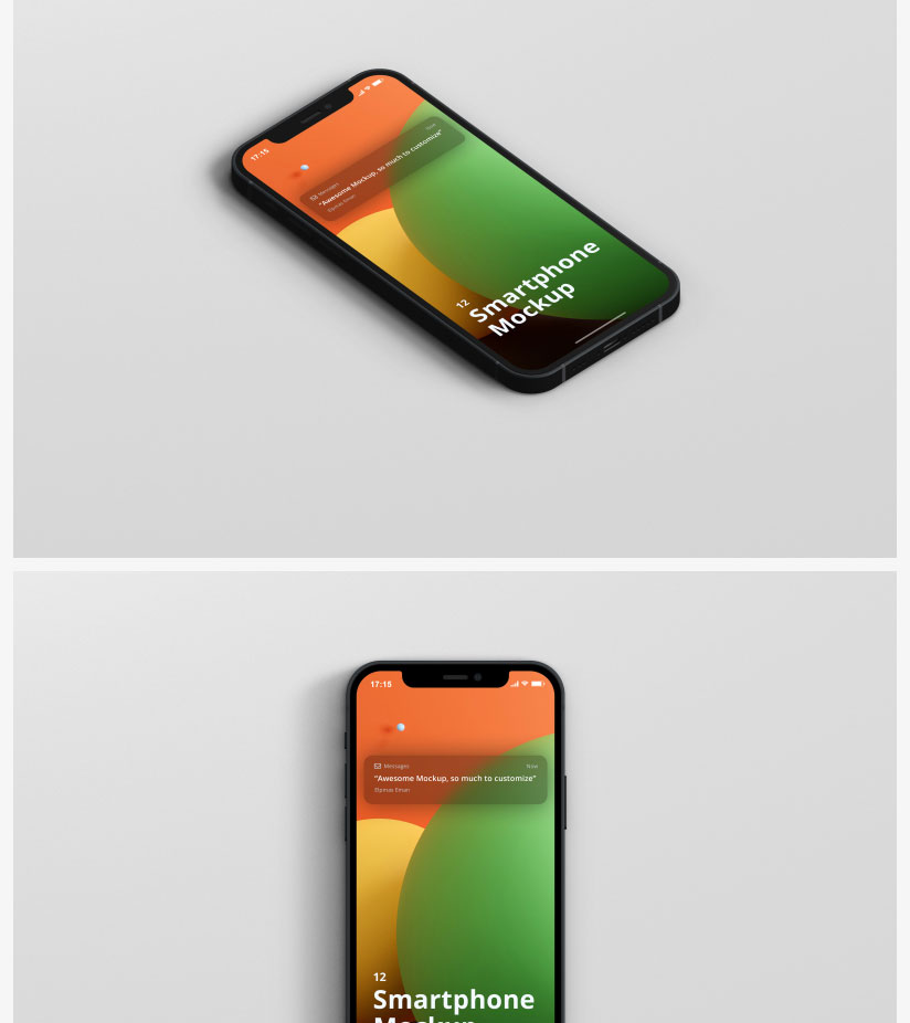 iPhone12手机APP效果图多角度屏幕UI展示PSD智能贴图样机素材模板 图片素材 sucaiwan.com
