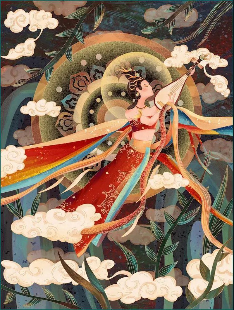 122款敦煌插画PSD源文件 图片素材 sucaiwan.com