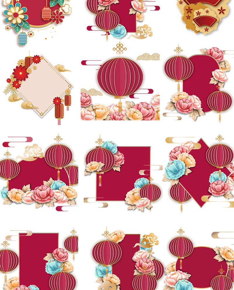 花朵剪纸立体边框图案装饰元素png素材 图片素材 sucaiwan.com