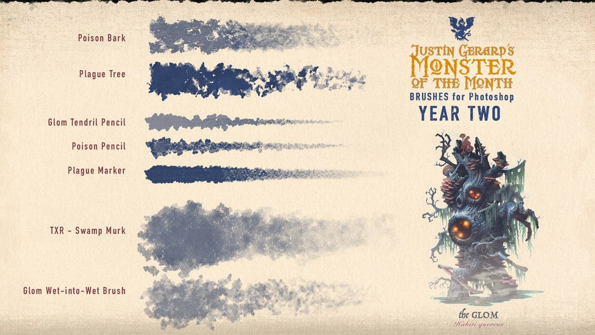 ps笔刷-铅笔水彩油彩CG怪兽怪物插画ps笔刷素材 笔刷资源 sucaiwan.com