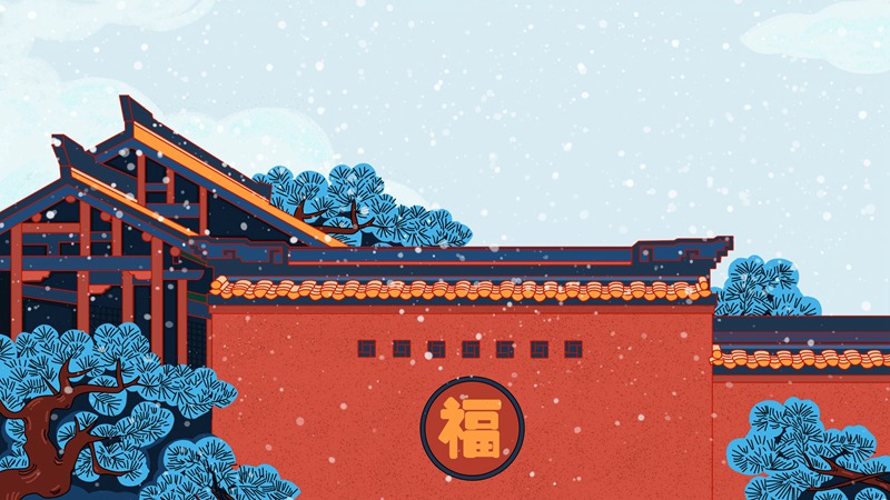 中国风中式古典国潮手绘风景古建筑鱼龙海报插画PSD模板 图片素材 sucaiwan.com