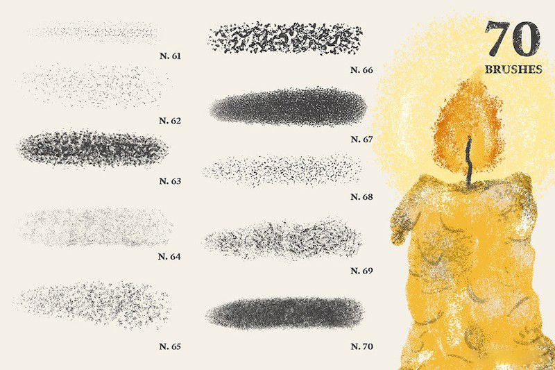 Procreate笔刷-70款磨砂颗粒碳素效果纹理笔刷素材下载 笔刷资源 sucaiwan.com