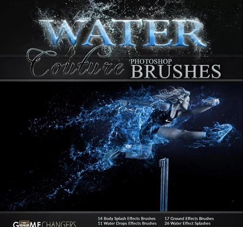 超炫酷爆炸式水花缠绕水滴水群飞溅特效PS笔刷(笔刷+PSD+教程) 笔刷资源 sucaiwan.com