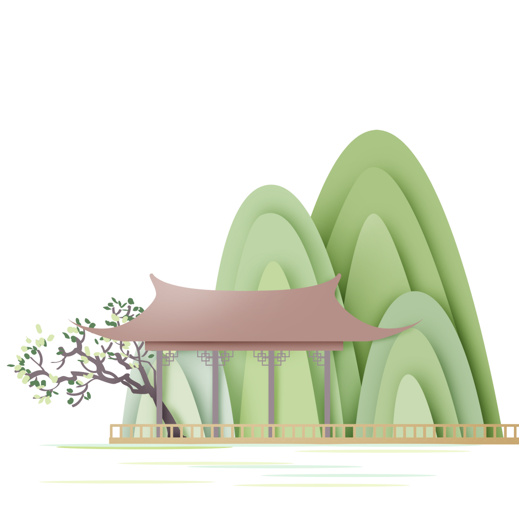 中国风复古烟青色清新山水剪纸元素景色PNG免扣素材 图片素材 sucaiwan.com