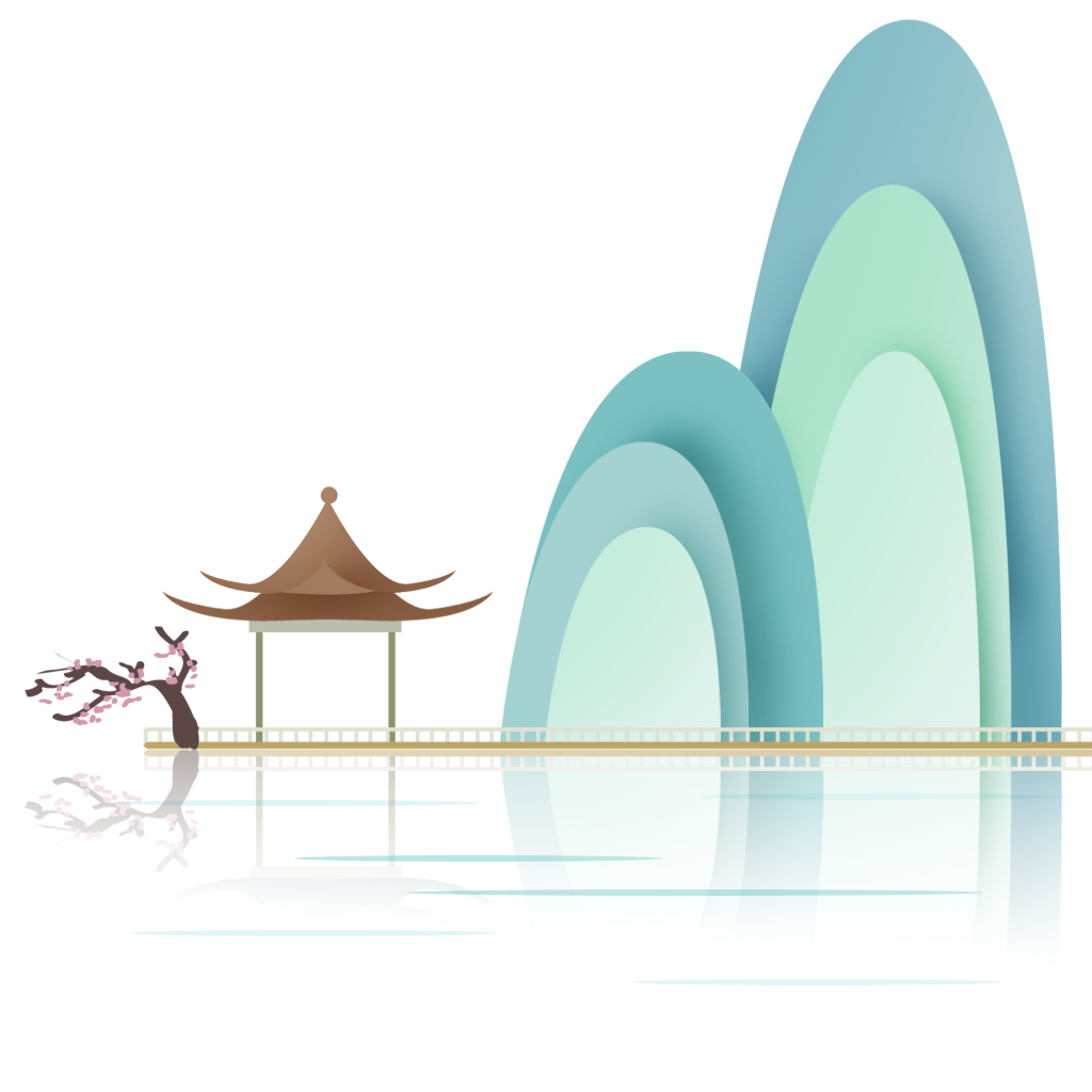 中国风复古烟青色清新山水剪纸元素景色PNG免扣素材 图片素材 sucaiwan.com