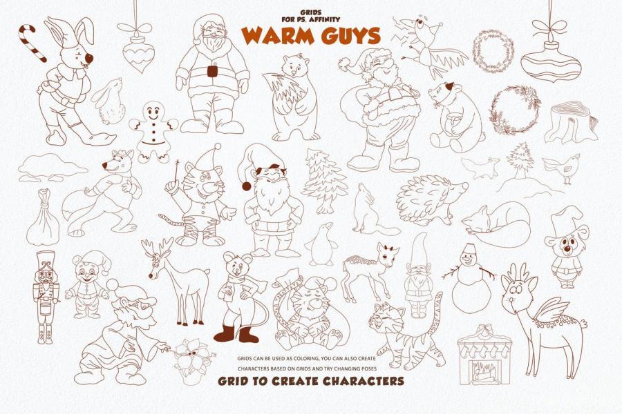 ps笔刷-圣诞节主题动物线框图图案ps笔刷素材 笔刷资源 sucaiwan.com