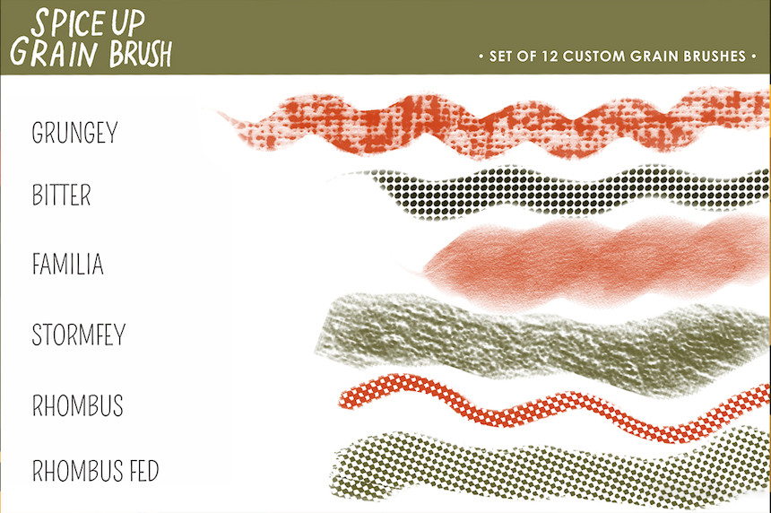 Procreate笔刷-卡通蔬菜水果谷物纹理干画笔笔刷素材下载 笔刷资源 sucaiwan.com