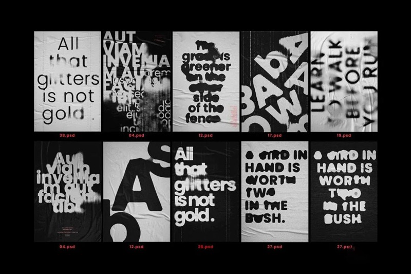 40款酸性噪点磨损毛刺毛边模糊故障文字效果样机 图片素材 sucaiwan.com