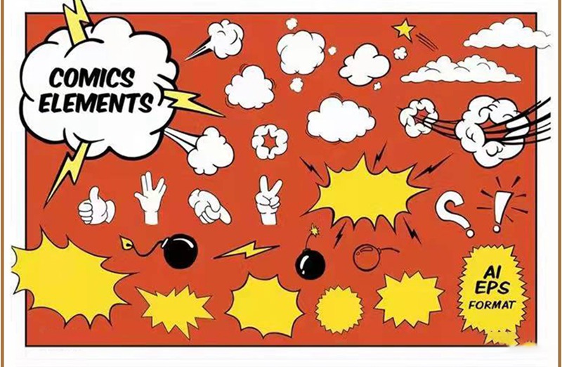 手绘卡通漫画对话框烟雾爆炸点PNG免扣AI矢量素材 图片素材 sucaiwan.com