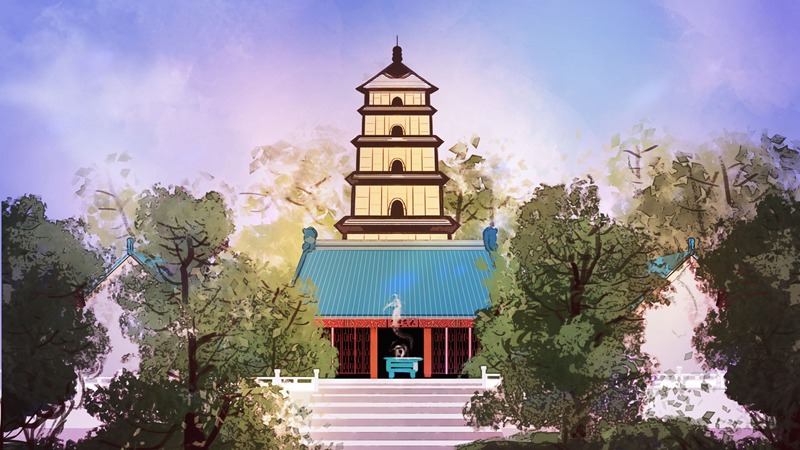 中国风中式古典国潮手绘风景古建筑鱼龙海报插画PSD模板 图片素材 sucaiwan.com