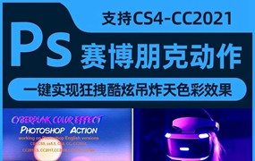 赛博朋克颜色彩PS动作预设滤镜素材