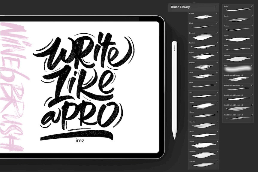 Procreate笔刷-艺术字体画笔笔刷素材资源Nine6brush v2 笔刷资源 sucaiwan.com