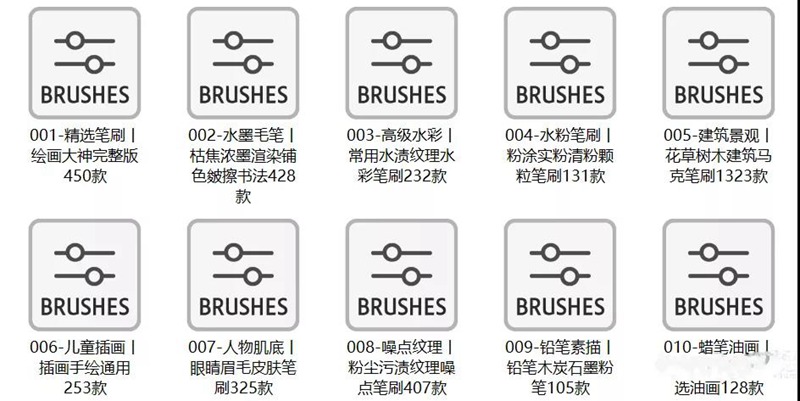 10000款PS笔刷合集，包含水彩、水墨、素描、纹理、油画、笔触、水粉、肌理等 笔刷资源 sucaiwan.com