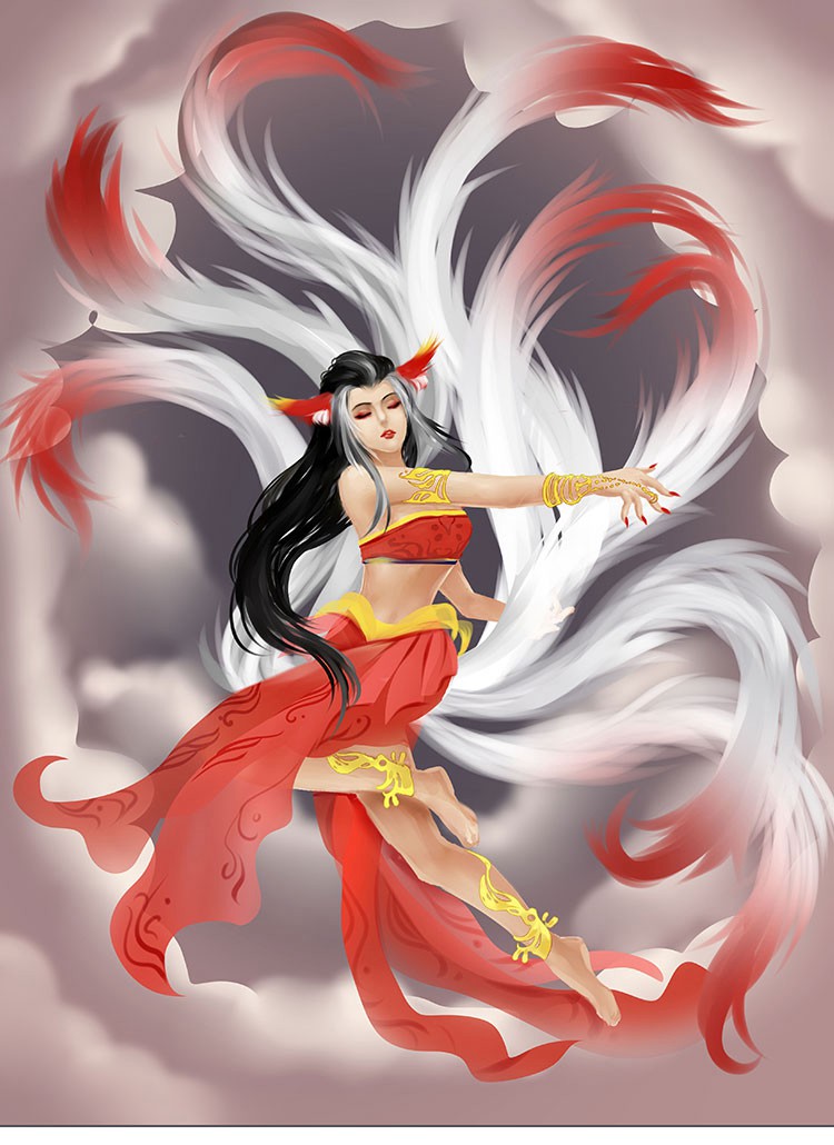 漫画手绘古风国潮山海经神兽人物插画PSD海报 图片素材 sucaiwan.com