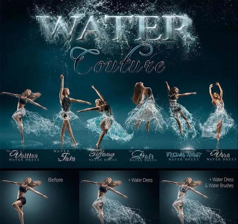 超炫酷爆炸式水花缠绕水滴水群飞溅特效PS笔刷(笔刷+PSD+教程) 笔刷资源 sucaiwan.com