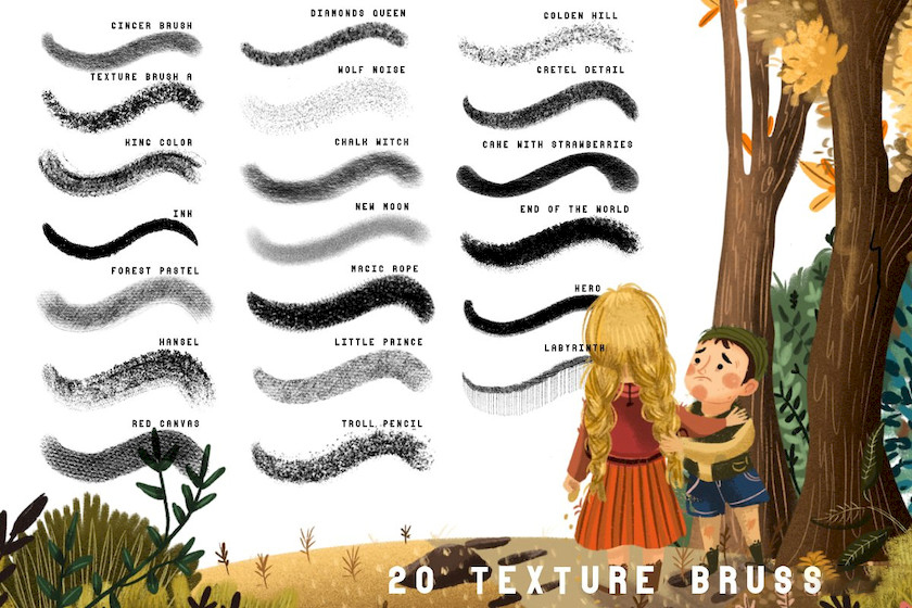 Procreate笔刷-儿童插画常用纹理笔刷素材资源 笔刷资源 sucaiwan.com