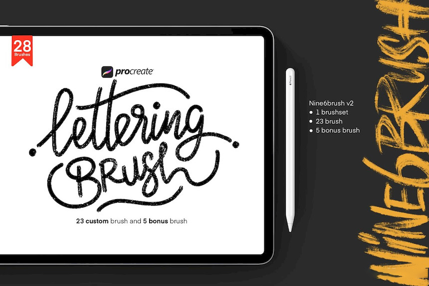 Procreate笔刷-艺术字体画笔笔刷素材资源Nine6brush v2 笔刷资源 sucaiwan.com