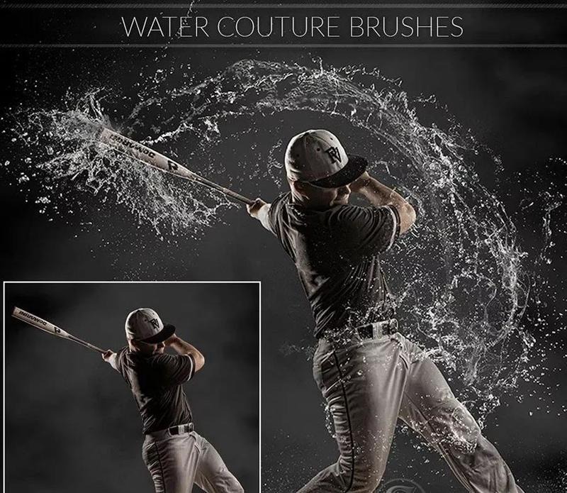 超炫酷爆炸式水花缠绕水滴水群飞溅特效PS笔刷(笔刷+PSD+教程) 笔刷资源 sucaiwan.com