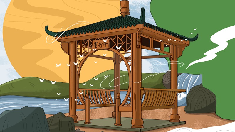 中国风中式古典国潮手绘风景古建筑鱼龙海报插画PSD模板 图片素材 sucaiwan.com
