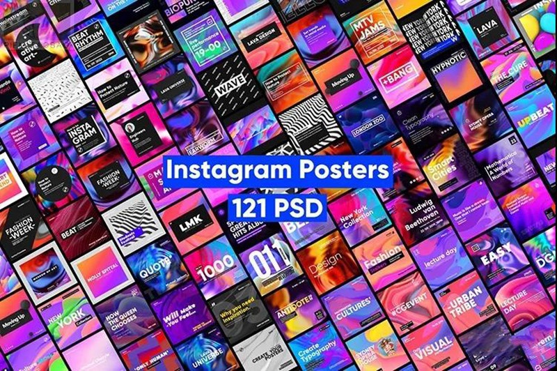 121款PS抽象渐变全息海报PSD模板 图片素材 sucaiwan.com