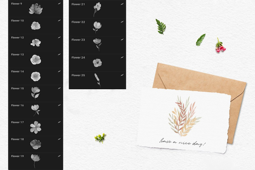 procreate笔刷-花朵叶子印章水彩笔刷素材资源 笔刷资源 sucaiwan.com